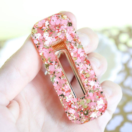 Barrette cheveux paillettes rose et or